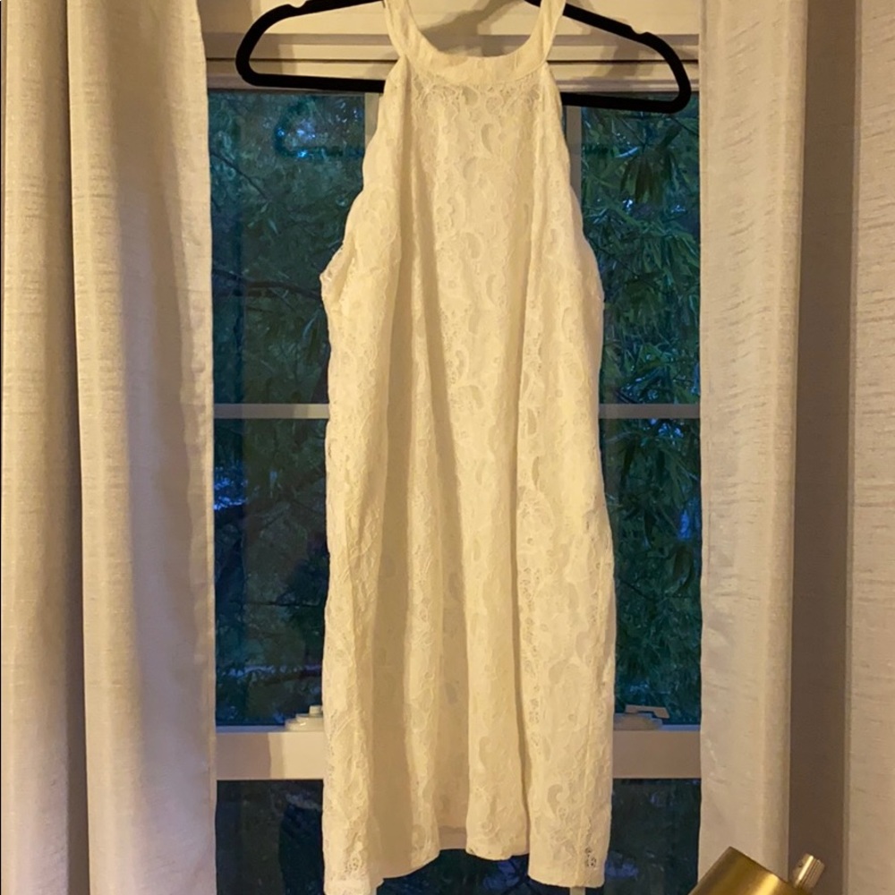 White high neck lace dress